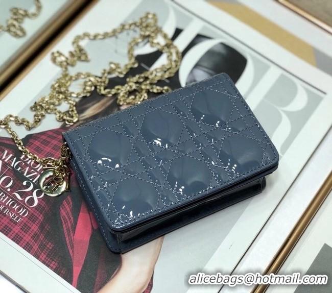 Well Crafted LADY DIOR 5-GUSSET CARD HOLDER WITH CHAIN Patent Cannage Calfskin S0859 blue