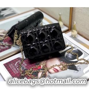 Reasonable Price LADY DIOR 5-GUSSET CARD HOLDER WITH CHAIN Patent Cannage Calfskin S0859 black