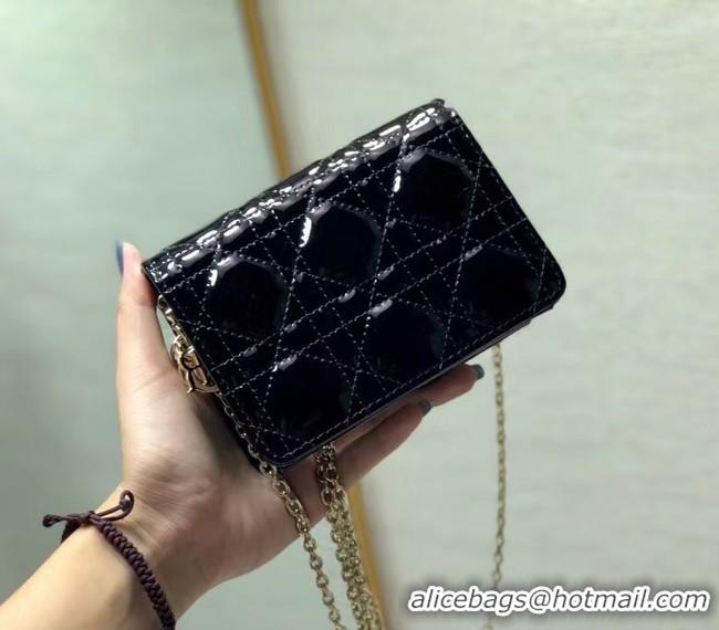 Reasonable Price LADY DIOR 5-GUSSET CARD HOLDER WITH CHAIN Patent Cannage Calfskin S0859 black