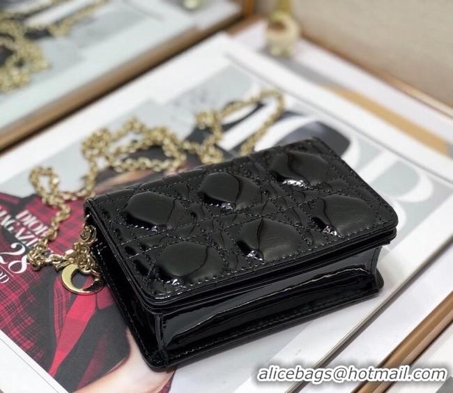 Reasonable Price LADY DIOR 5-GUSSET CARD HOLDER WITH CHAIN Patent Cannage Calfskin S0859 black