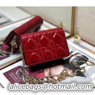 Best Product LADY DIOR 5-GUSSET CARD HOLDER WITH CHAIN Patent Cannage Calfskin S0859 red