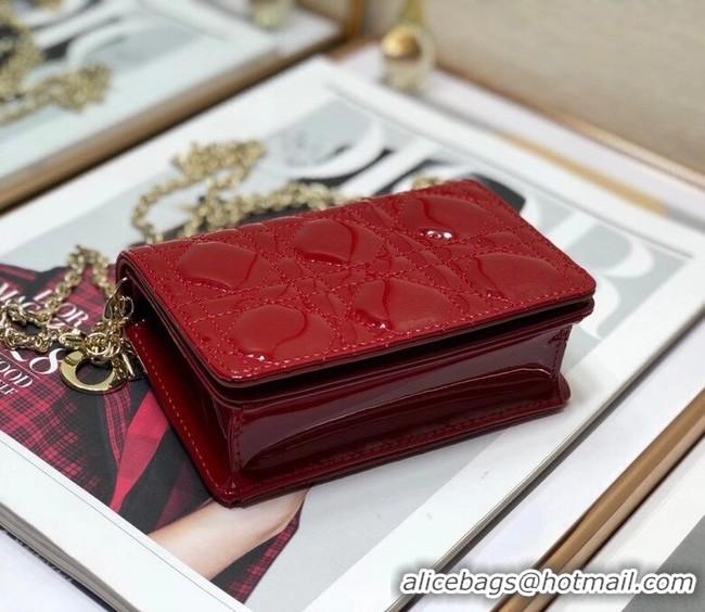 Best Product LADY DIOR 5-GUSSET CARD HOLDER WITH CHAIN Patent Cannage Calfskin S0859 red