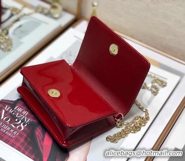 Best Product LADY DIOR 5-GUSSET CARD HOLDER WITH CHAIN Patent Cannage Calfskin S0859 red