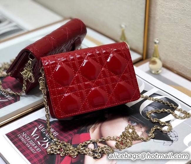 Best Product LADY DIOR 5-GUSSET CARD HOLDER WITH CHAIN Patent Cannage Calfskin S0859 red