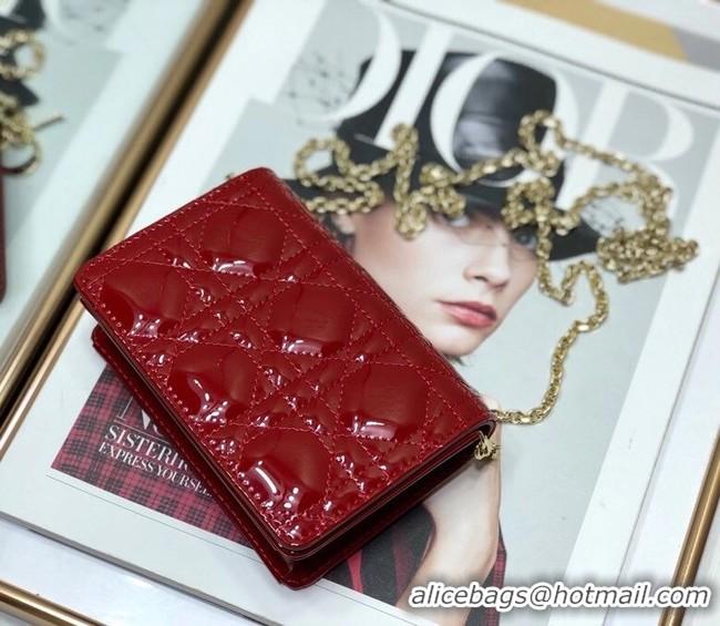 Best Product LADY DIOR 5-GUSSET CARD HOLDER WITH CHAIN Patent Cannage Calfskin S0859 red