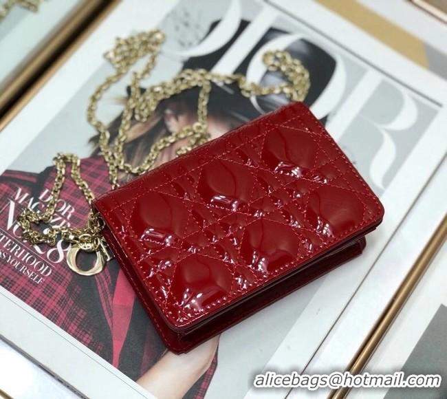 Best Product LADY DIOR 5-GUSSET CARD HOLDER WITH CHAIN Patent Cannage Calfskin S0859 red