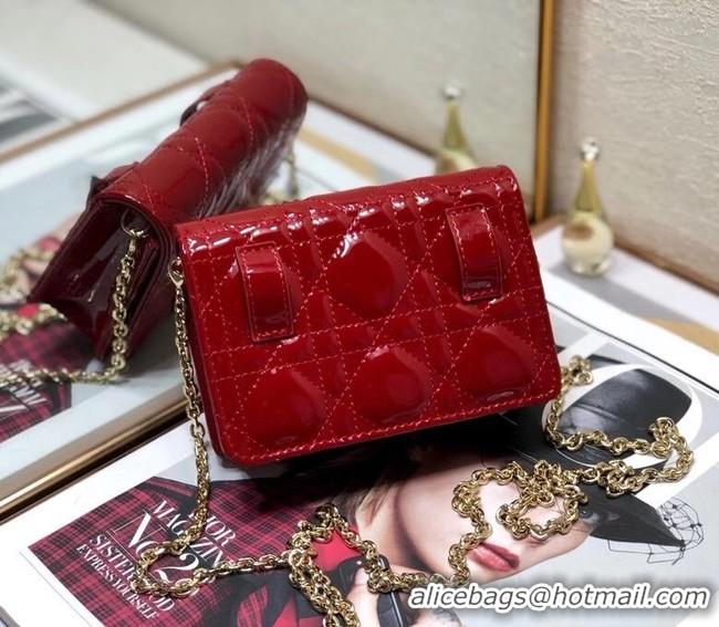 Best Product LADY DIOR 5-GUSSET CARD HOLDER WITH CHAIN Patent Cannage Calfskin S0859 red