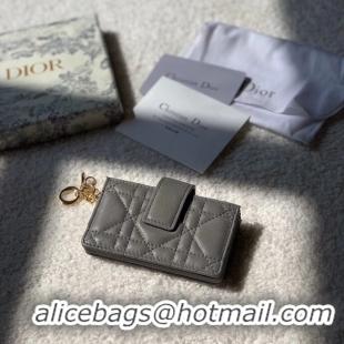 Promotional LADY DIOR 5-GUSSET CARD HOLDER Vents Patent Cannage Calfskin S0074OV gray