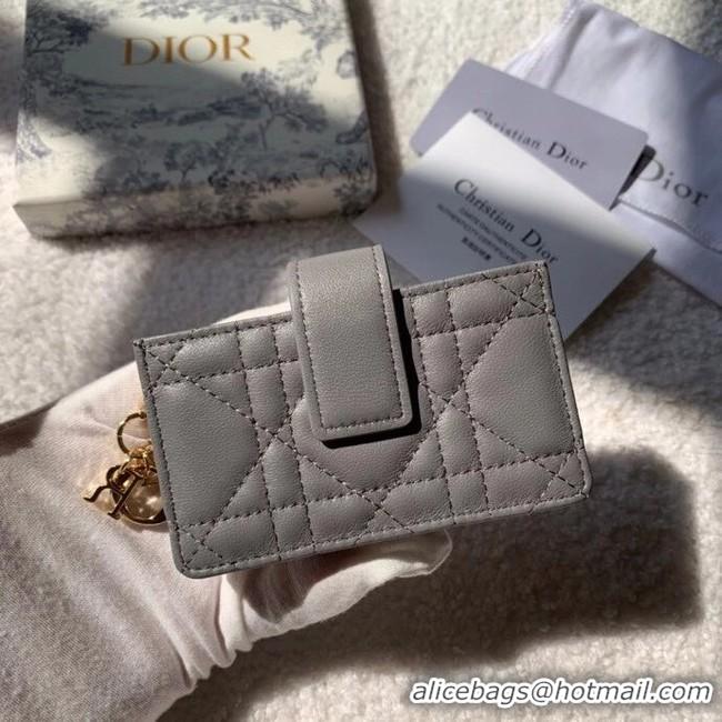 Promotional LADY DIOR 5-GUSSET CARD HOLDER Vents Patent Cannage Calfskin S0074OV gray