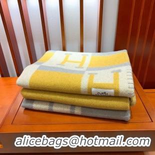 Good Taste Hermes Lambswool & Cashmere Shawl & Blanket 71155 yellow