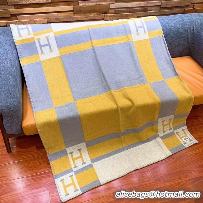 Good Taste Hermes Lambswool & Cashmere Shawl & Blanket 71155 yellow