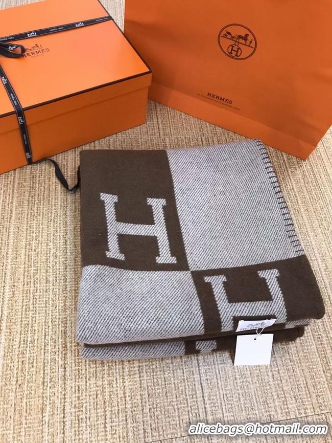 Unique Style Hermes Lambswool & Cashmere Shawl & Blanket 71155 Coffee