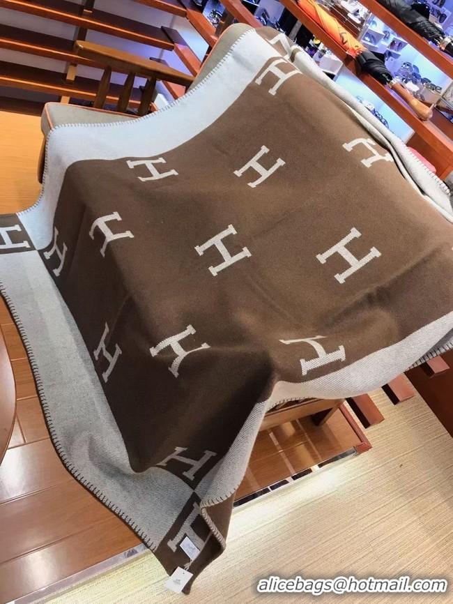 Unique Style Hermes Lambswool & Cashmere Shawl & Blanket 71155 Coffee