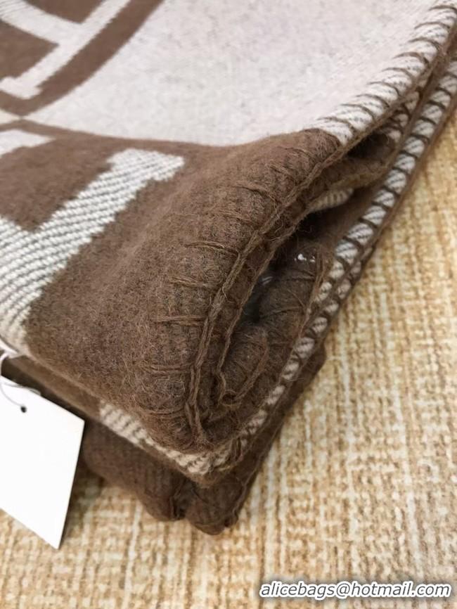 Unique Style Hermes Lambswool & Cashmere Shawl & Blanket 71155 Coffee