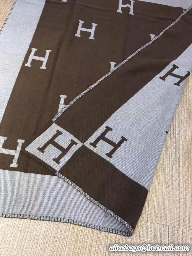 Unique Style Hermes Lambswool & Cashmere Shawl & Blanket 71155 Coffee