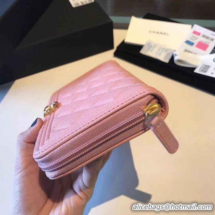 High Quality Chanel Zip Around Wallet Original Leather A88712 Pink