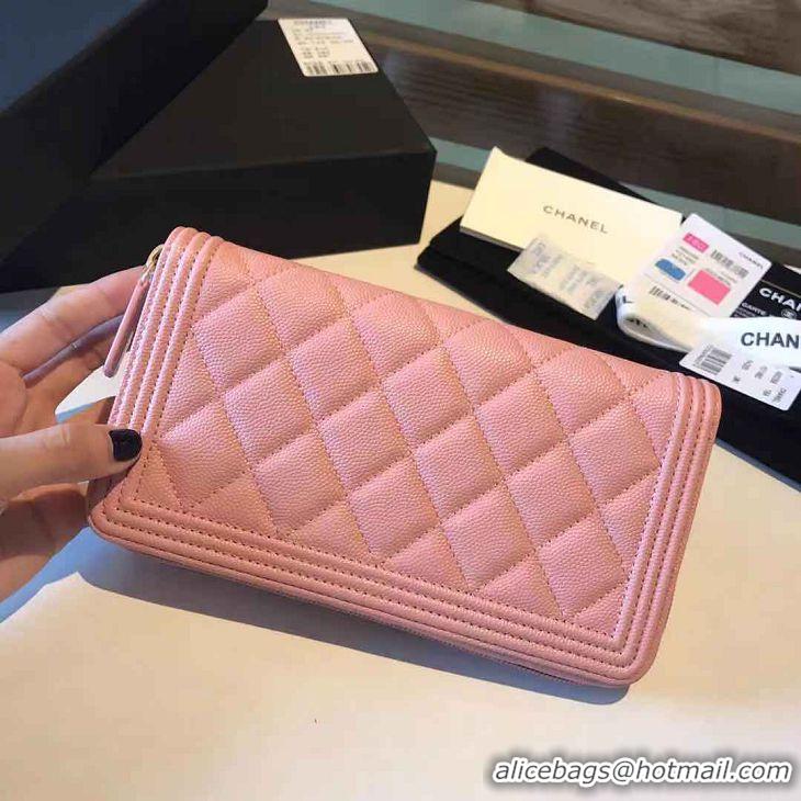 High Quality Chanel Zip Around Wallet Original Leather A88712 Pink