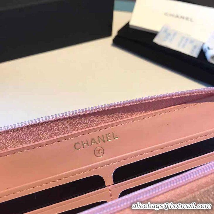 High Quality Chanel Zip Around Wallet Original Leather A88712 Pink