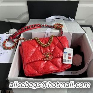 Buy Discount Chanel 19 Flap Bag Original Beads Leather AS1160 Red