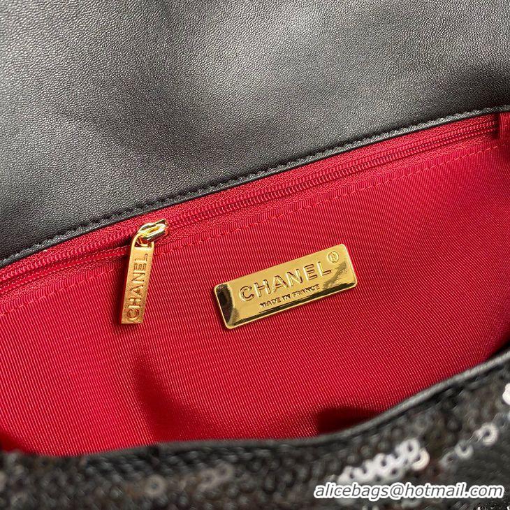 Buy Inexpensive Chanel 19 Flap Bag Original Beads Leather AS1160 Black