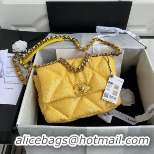 Super Quality Chanel 19 Flap Bag Original Beads Leather AS1160 Yellow