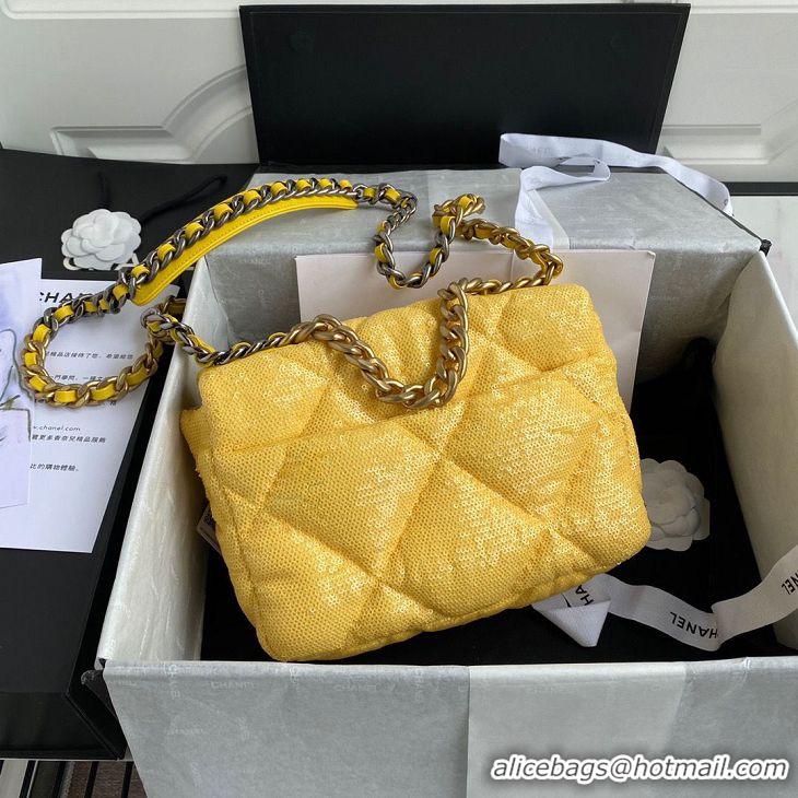 Super Quality Chanel 19 Flap Bag Original Beads Leather AS1160 Yellow