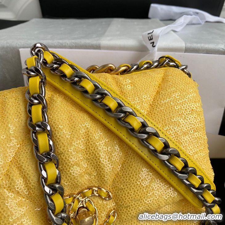 Super Quality Chanel 19 Flap Bag Original Beads Leather AS1160 Yellow