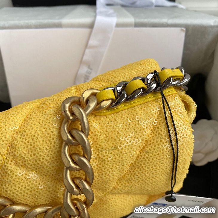 Super Quality Chanel 19 Flap Bag Original Beads Leather AS1160 Yellow