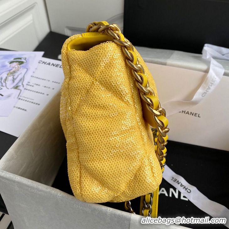 Super Quality Chanel 19 Flap Bag Original Beads Leather AS1160 Yellow