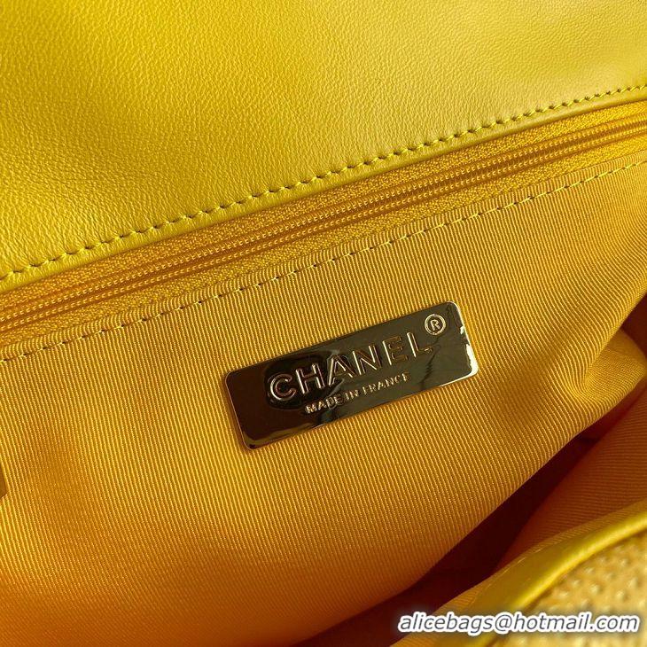 Super Quality Chanel 19 Flap Bag Original Beads Leather AS1160 Yellow