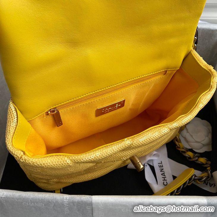 Super Quality Chanel 19 Flap Bag Original Beads Leather AS1160 Yellow