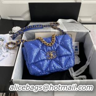 Unique Grade Chanel 19 Flap Bag Original Beads Leather AS1160 Blue