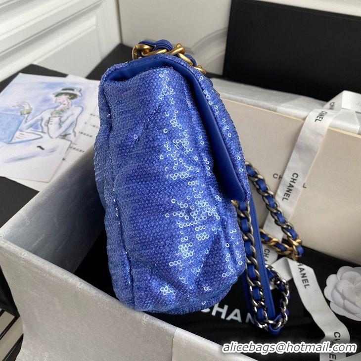 Unique Grade Chanel 19 Flap Bag Original Beads Leather AS1160 Blue