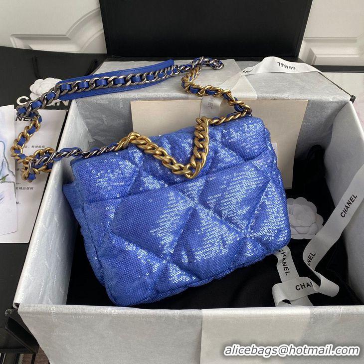 Unique Grade Chanel 19 Flap Bag Original Beads Leather AS1160 Blue