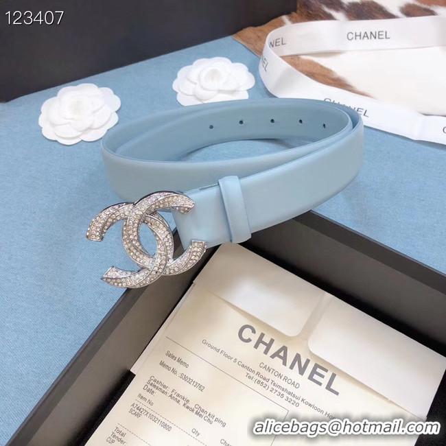 Top Grade Chanel Original Calf Leather 3602 Light Blue Silver