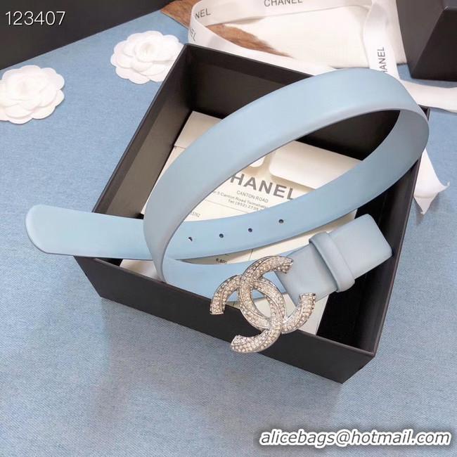 Top Grade Chanel Original Calf Leather 3602 Light Blue Silver