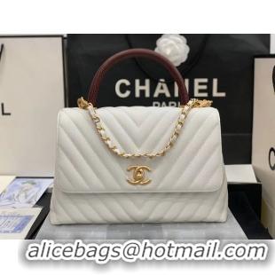 Unique Discount Chanel flap bag with red top handle V92991 white