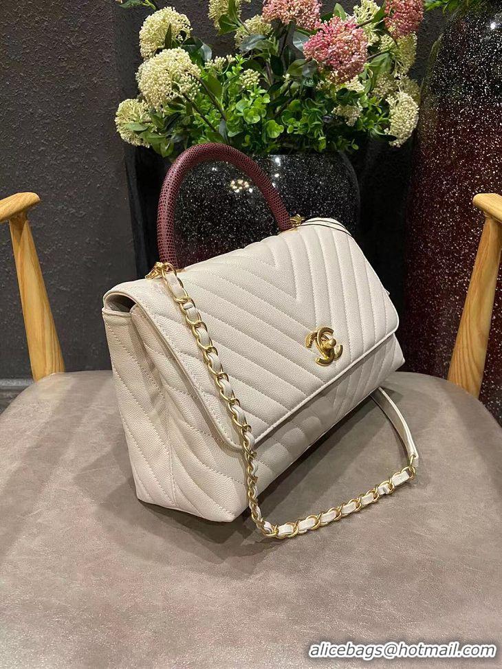 Unique Discount Chanel flap bag with red top handle V92991 white