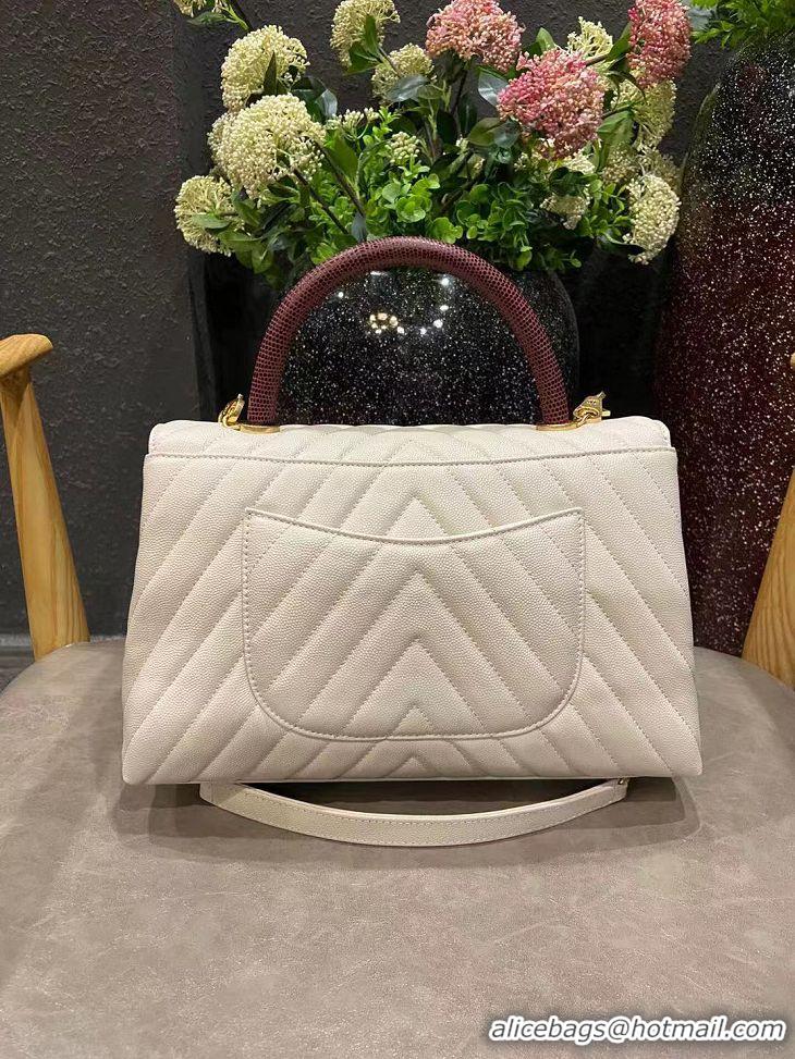 Unique Discount Chanel flap bag with red top handle V92991 white