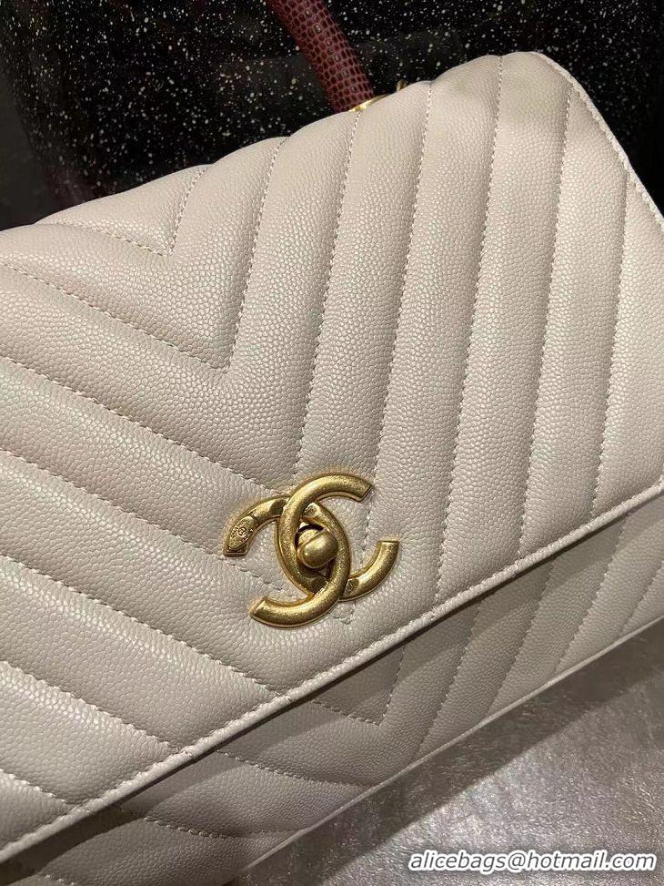 Unique Discount Chanel flap bag with red top handle V92991 white