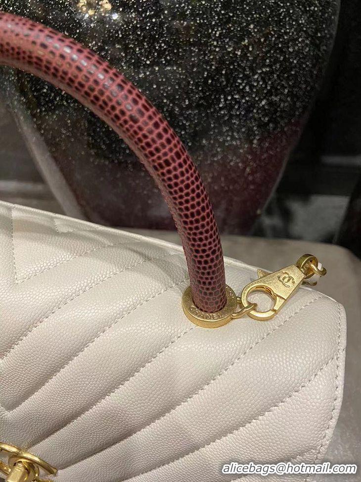 Unique Discount Chanel flap bag with red top handle V92991 white