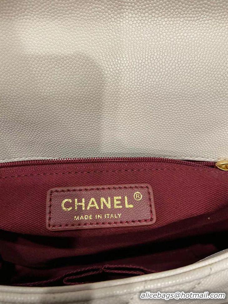 Unique Discount Chanel flap bag with red top handle V92991 white