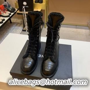 Most Popular Chanel Boots 4CM Heels Calfskin Leather Shoes CH2738 Black