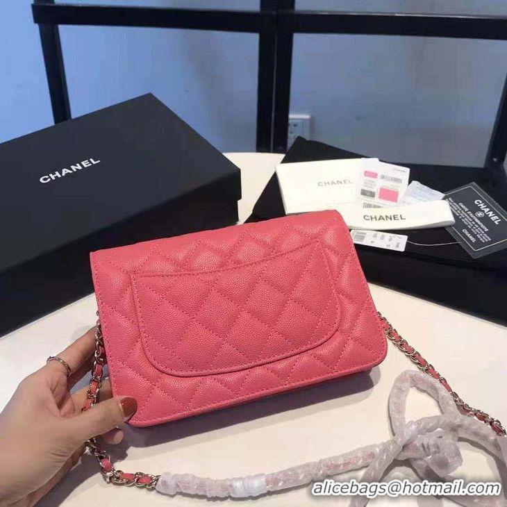 Chanel Quilted Original Wallet On Chain WOC with Colored Crystal CC Charm AP1943 Pink 2020