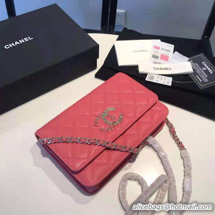 Chanel Quilted Original Wallet On Chain WOC with Colored Crystal CC Charm AP1943 Pink 2020