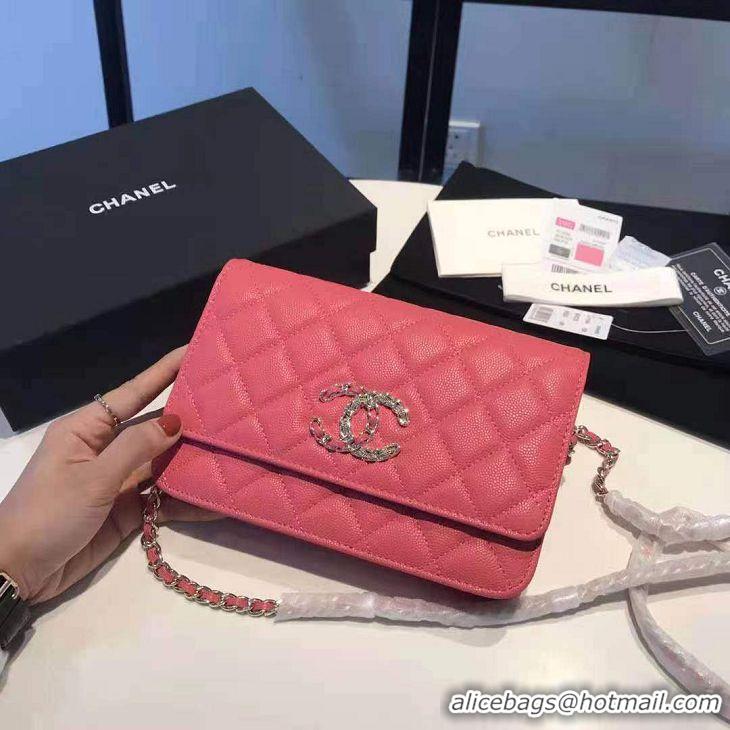 Chanel Quilted Original Wallet On Chain WOC with Colored Crystal CC Charm AP1943 Pink 2020