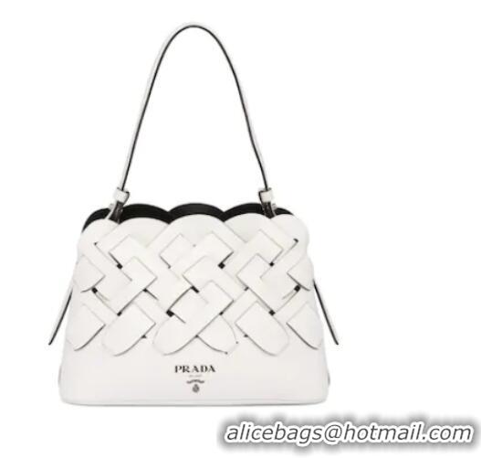 Trendy Design Prada Leather Prada Tress Handbag 1BA290 White