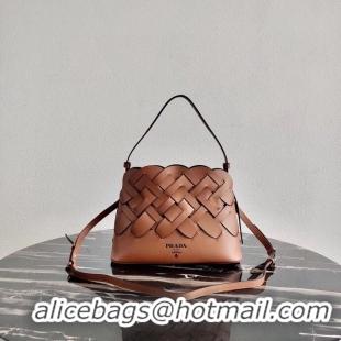 Top Quality Prada Leather Prada Tress Handbag 1BA290 brown