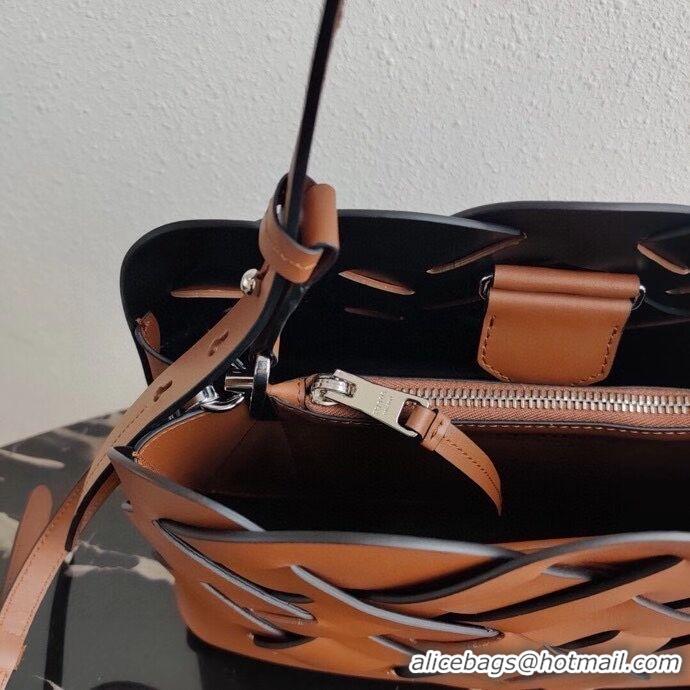 Top Quality Prada Leather Prada Tress Handbag 1BA290 brown