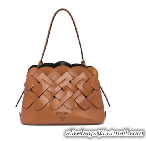 Top Quality Prada Leather Prada Tress Handbag 1BA290 brown